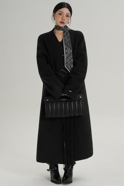 V-Neck Wool Trench Coat