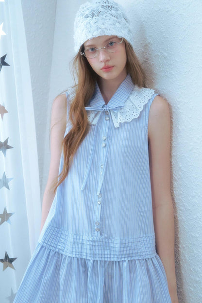 Blue Striped Sleeveless Dress