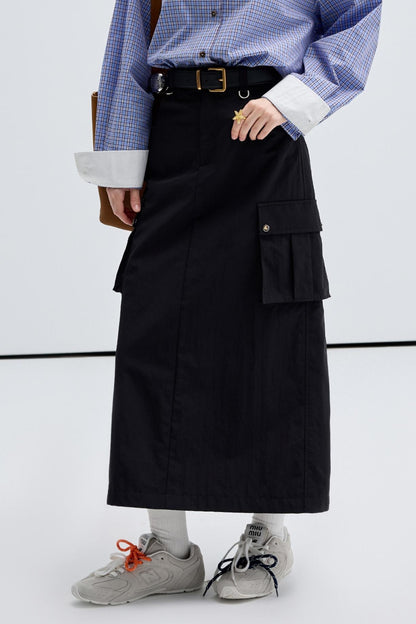 High Waist Classic Black Cargo Skirt