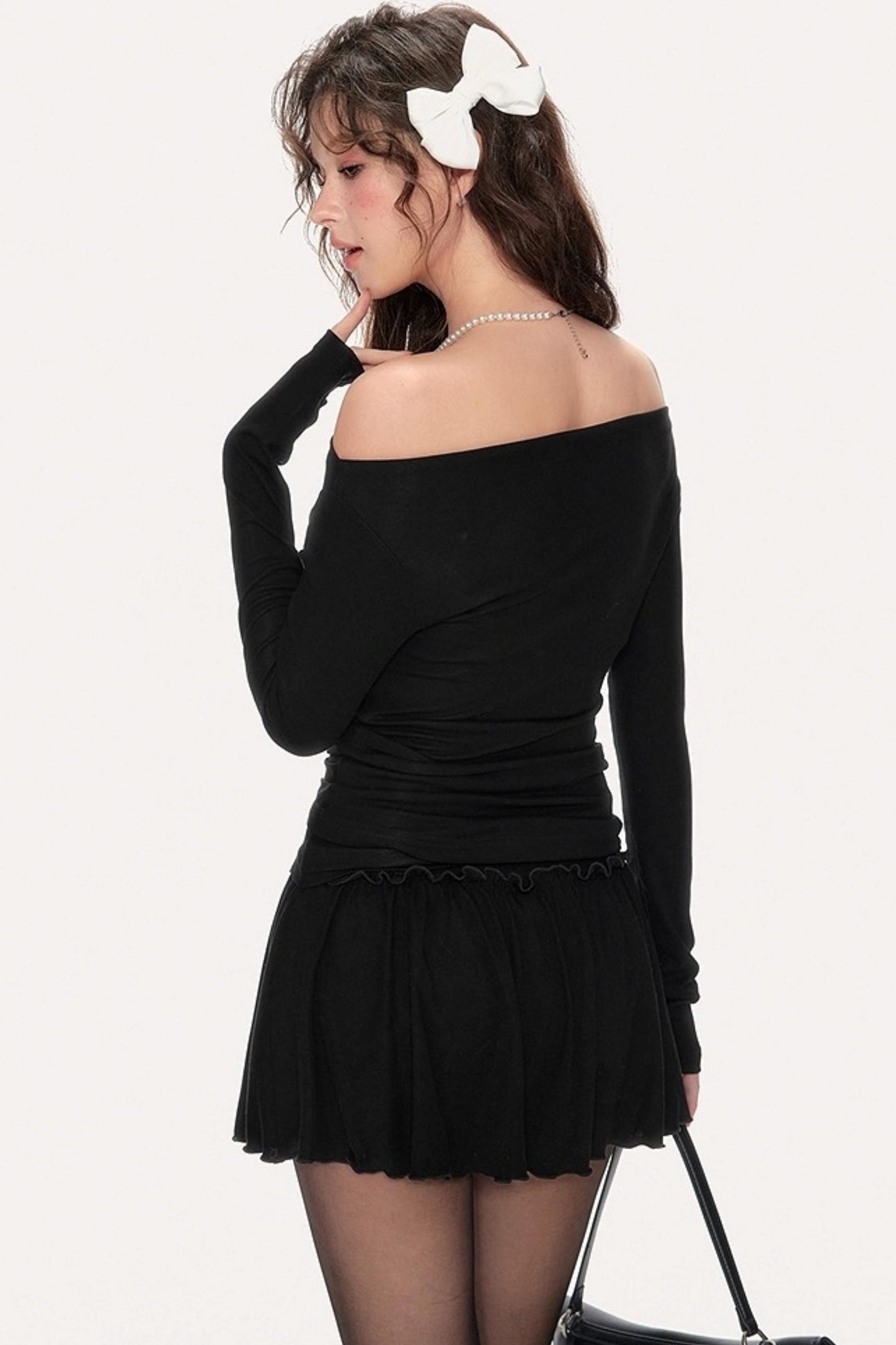 Gentle Embroidered One-Shoulder Top Skirt Set