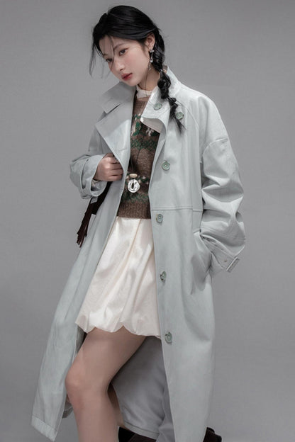 First Gray Leather Trench Coat