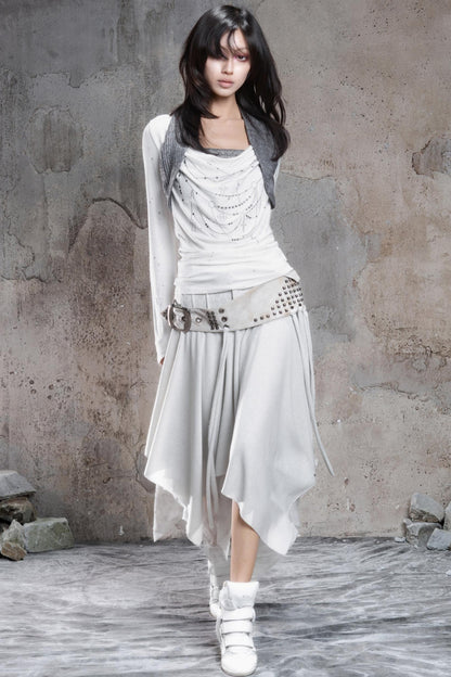 Irregular Multi-Layer Slim Rivet Skirt