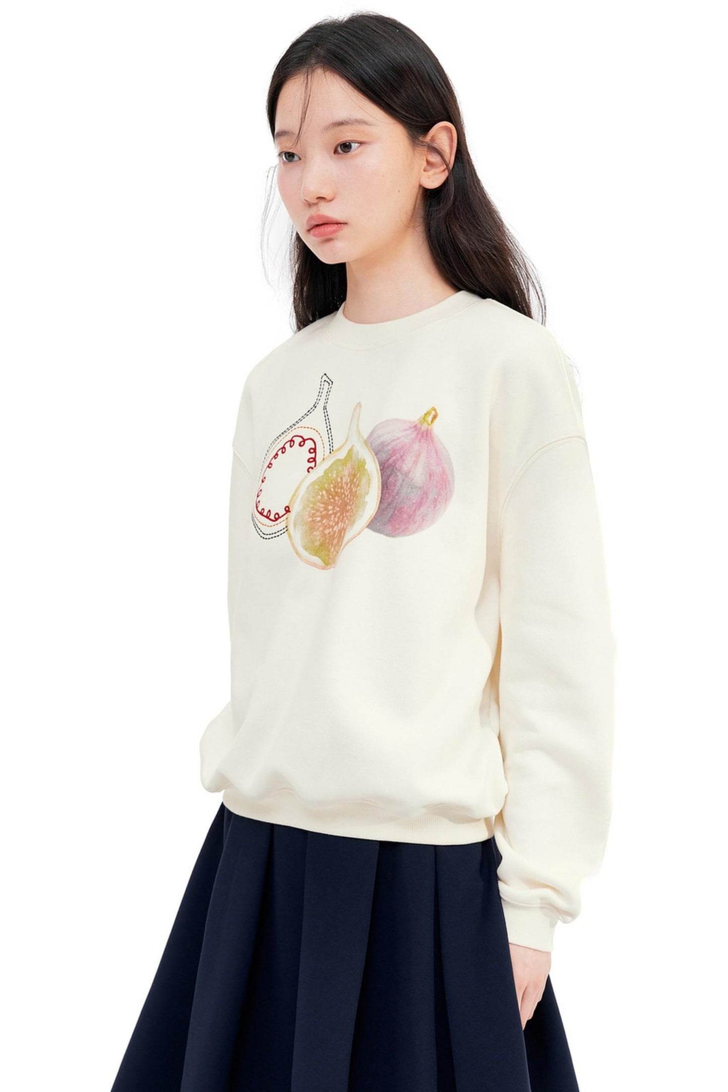 Fig Embroidered Crew Neck Top