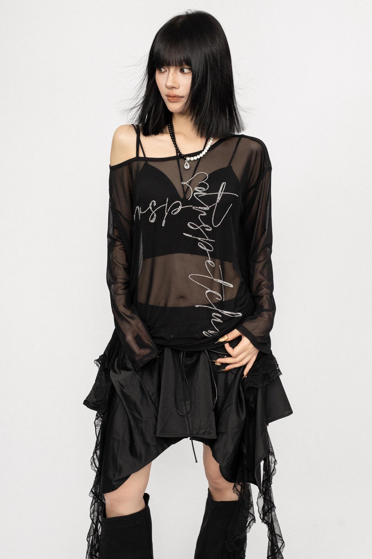 Slim Fit Black Long Sleeve Top