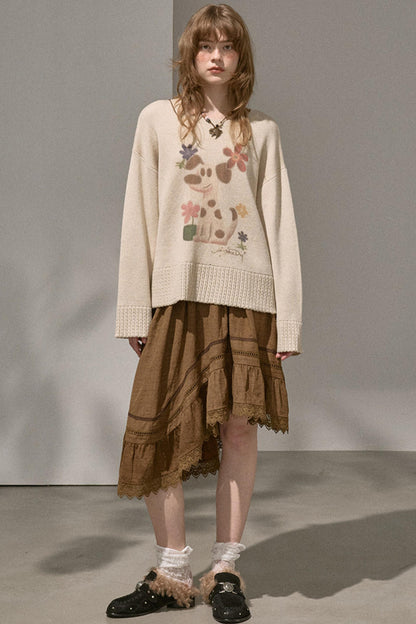 Irregular Wave Patchwork Midi Skirt