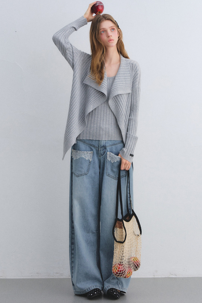 Wool Blend Cardigan Base Top Set