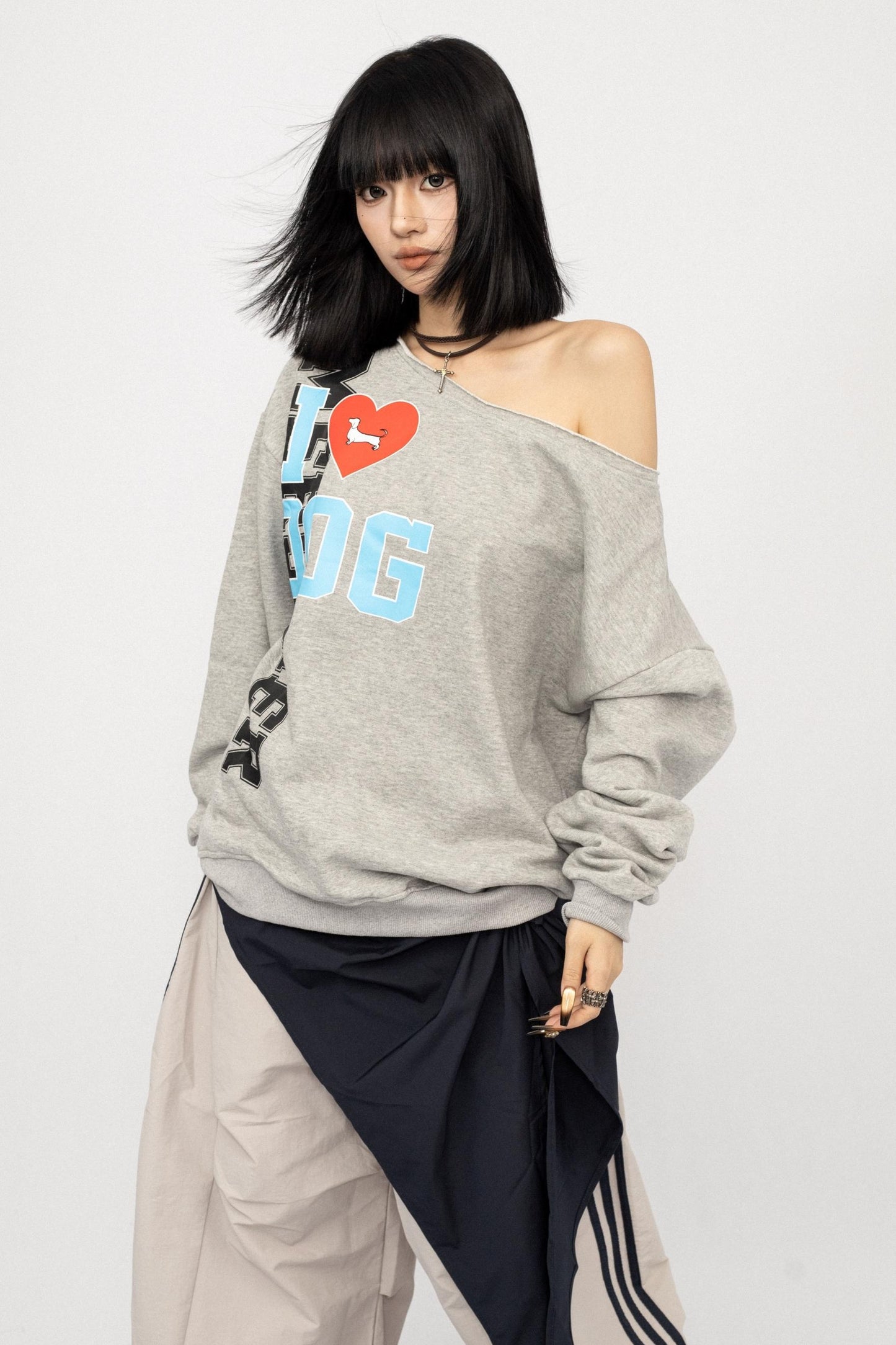 American Love Slanted Print Long Sleeve Top