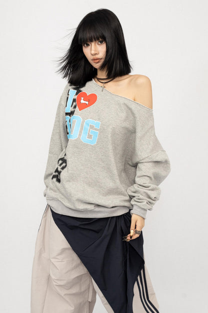 American Love Slanted Print Long Sleeve Top