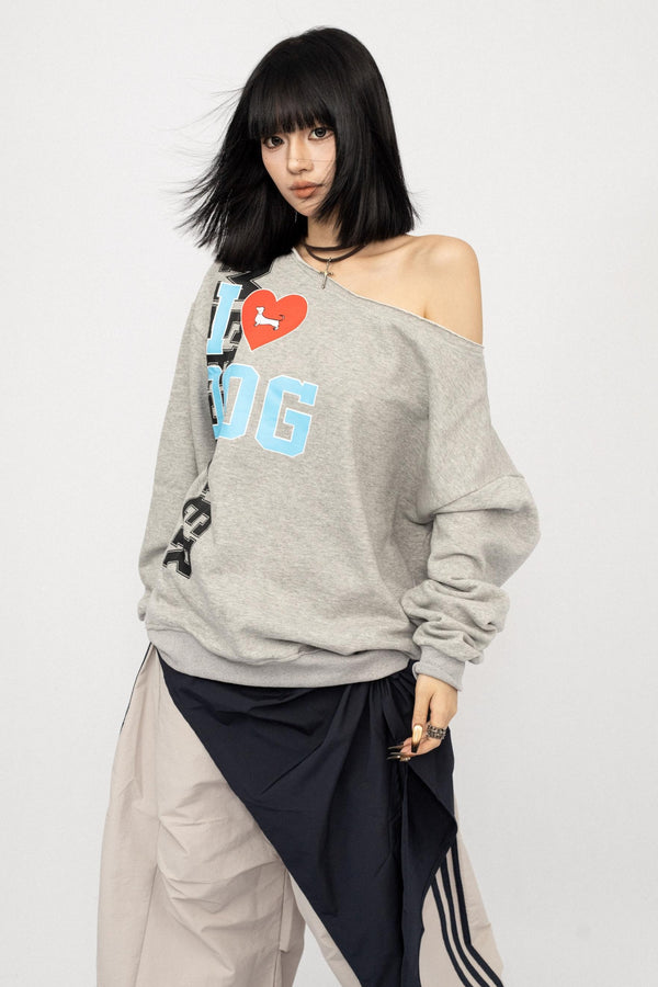 American Love Slanted Print Long Sleeve Top