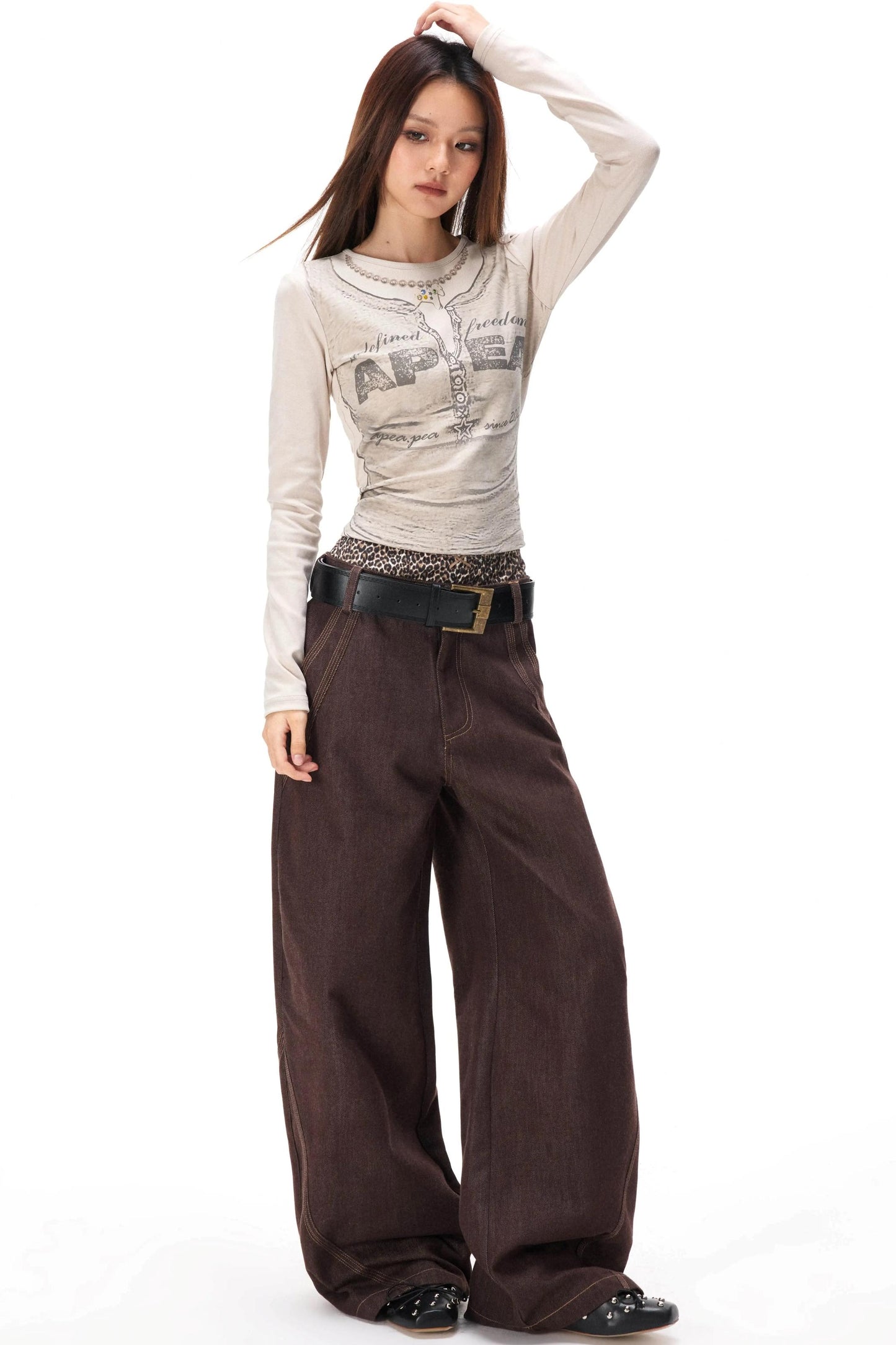 Retro Color-Blocked Denim Pants