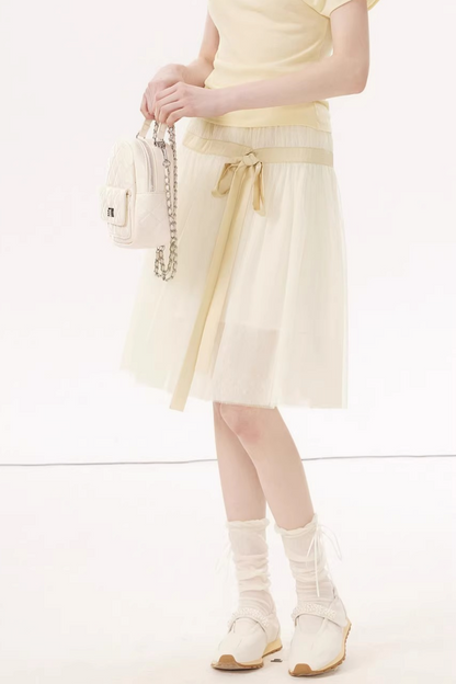 Mesh Satin A-Line Skirt