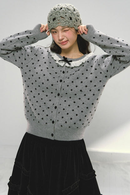 Lace Collar Polka Dot Cardigan