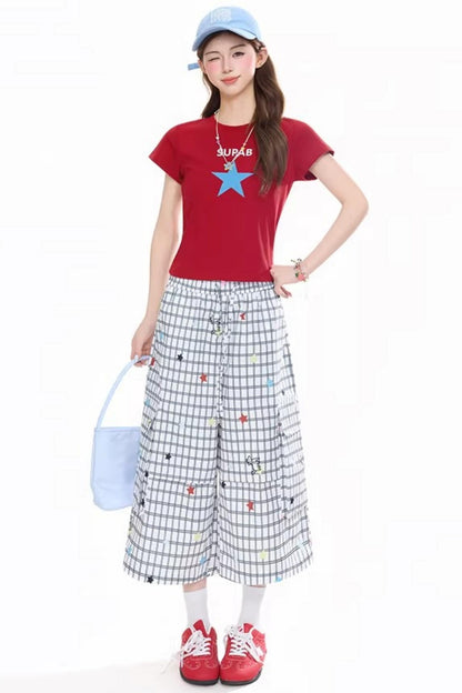 Plaid Striped Cropped Pants