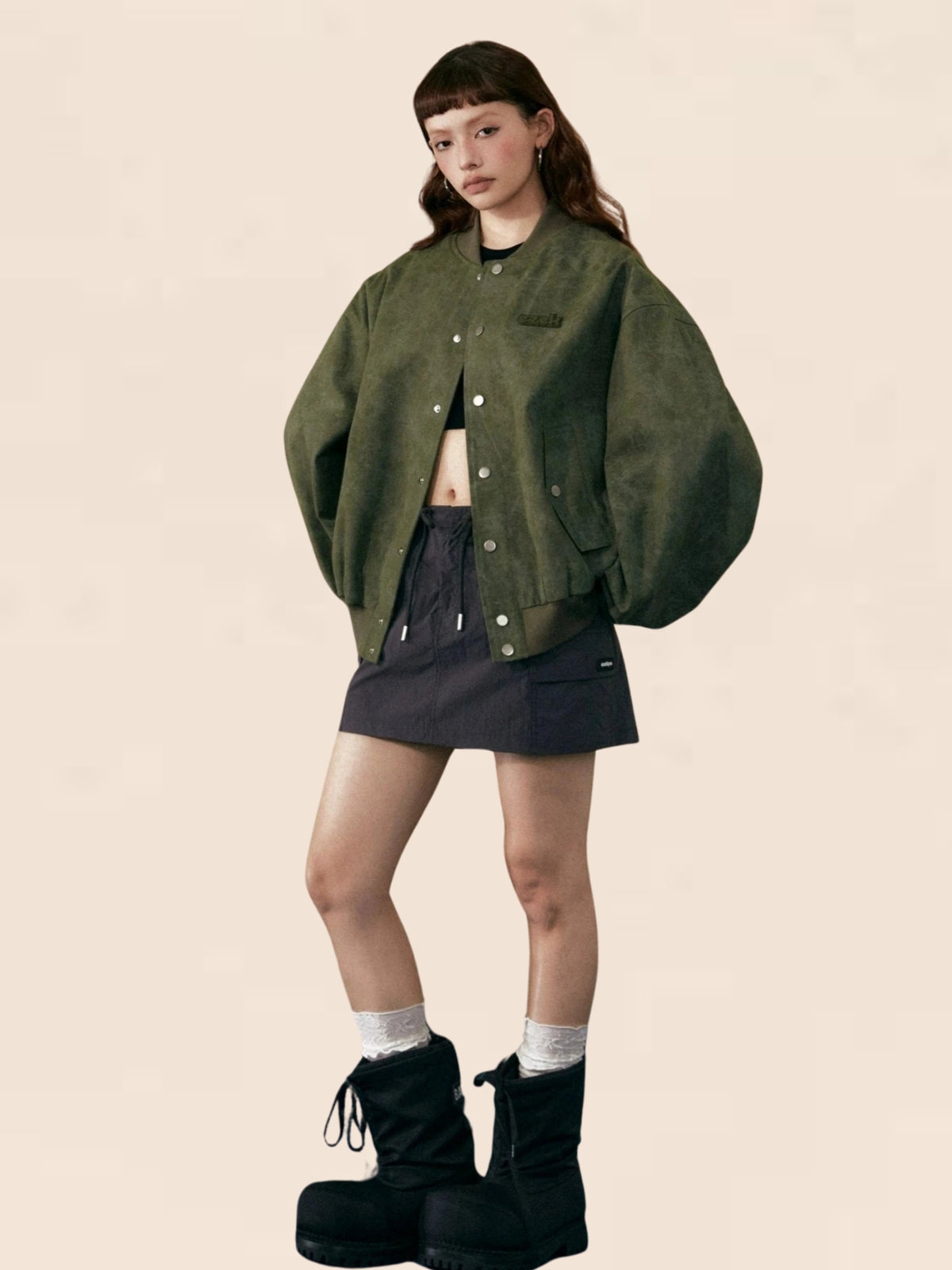 Regular Piece Long Sleeves Green Jacket