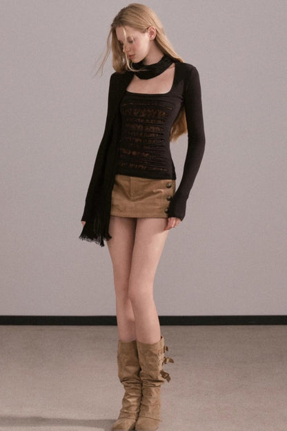 Slim-Fit Ripped Square-Neck Top