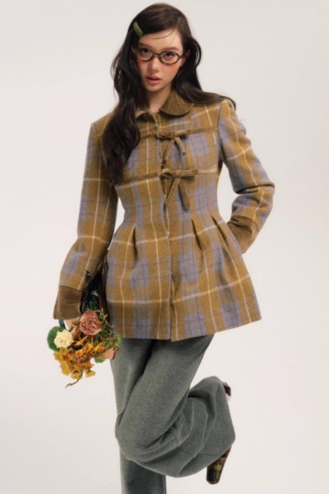 Plaid Patchwork Woolen Coat