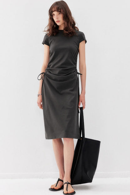 Drawstring Waist Slim Midi Dress
