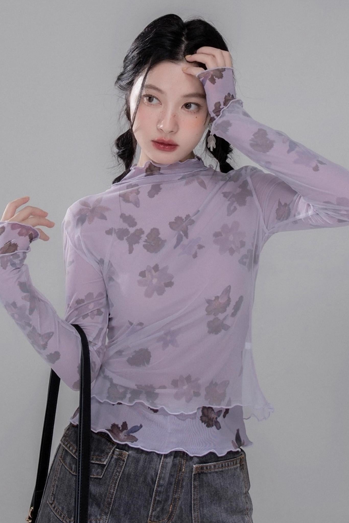 Purple Mesh Base Layer Top Set