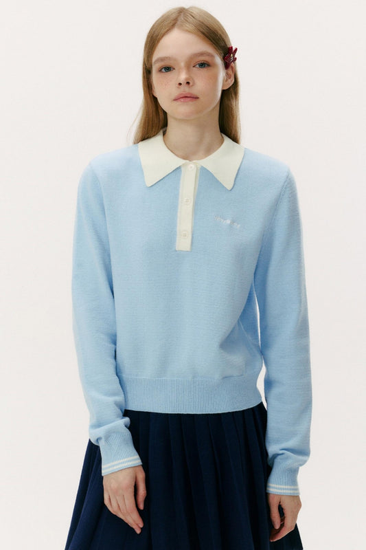 Wool Blend Knit Polo Sweater