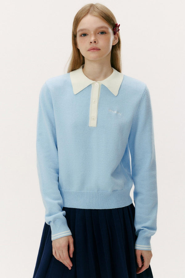 Wool Blend Knit Polo Sweater