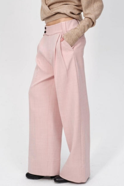 Pleated Low Rise Wide-Leg Pants