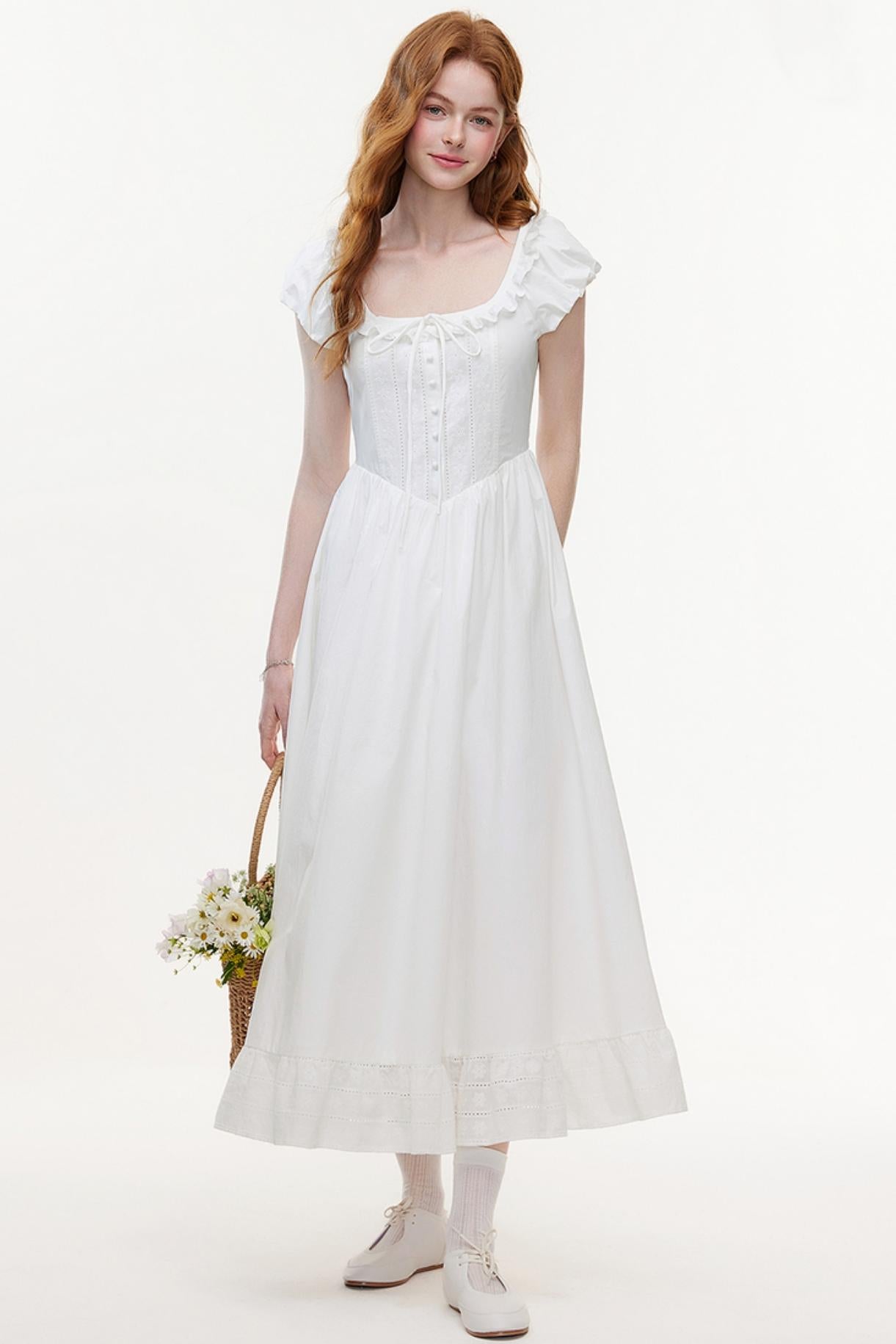 U-Neck White A-Line Dress
