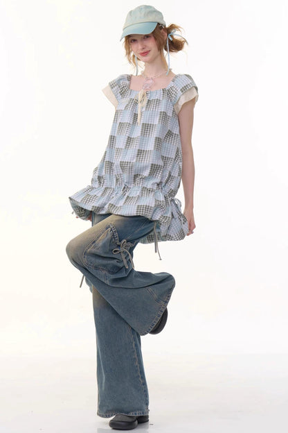 Vintage Checkered Square Neck Dress