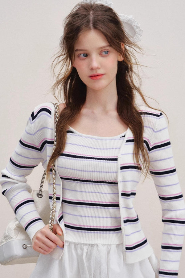 Striped Knit Cardigan Set