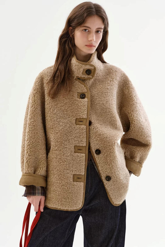 Retro Faux Fur Stand-Up Collar Coat