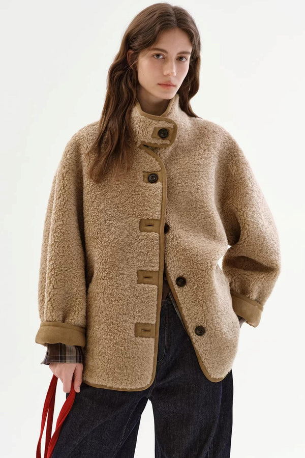 Retro Faux Fur Stand-Up Collar Coat