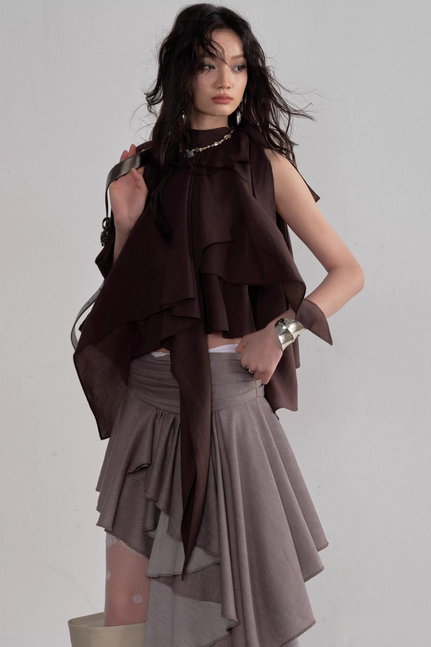 Pleated Linen Lace Skirt