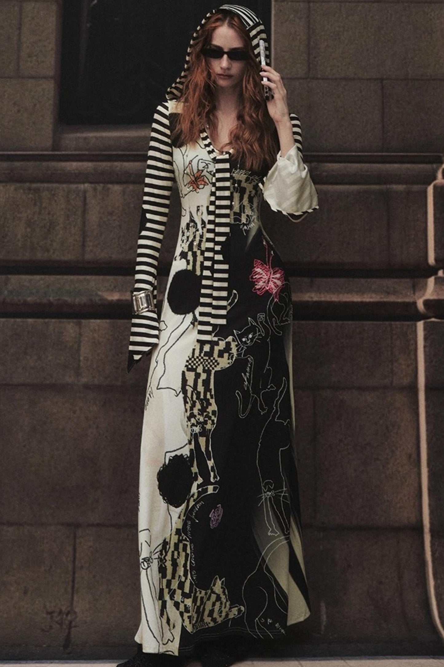 Hand-Painted Slim Fit Hooded Dress