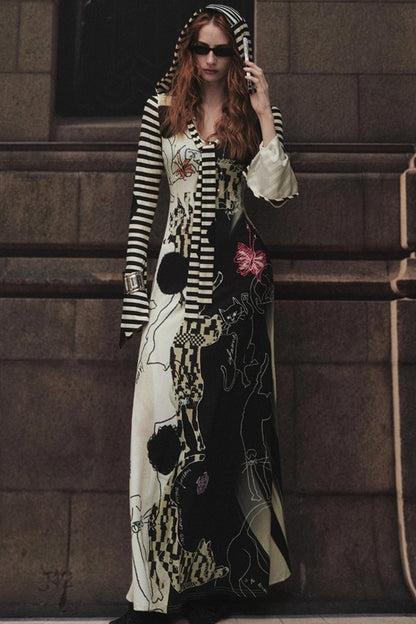 Hand-Painted Slim Fit Hooded Dress