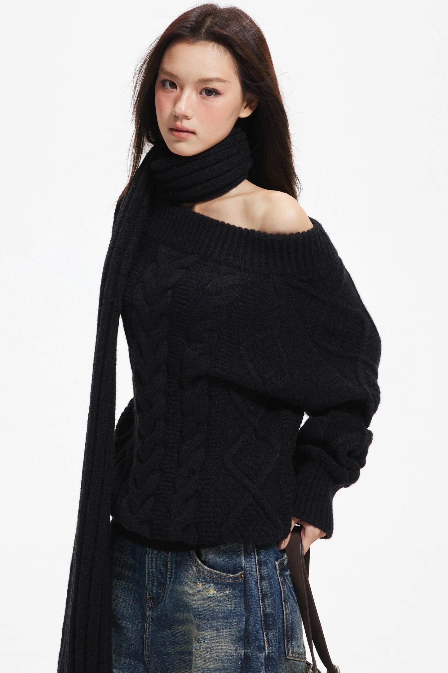 Lazy Wool Slanted Sweater Set