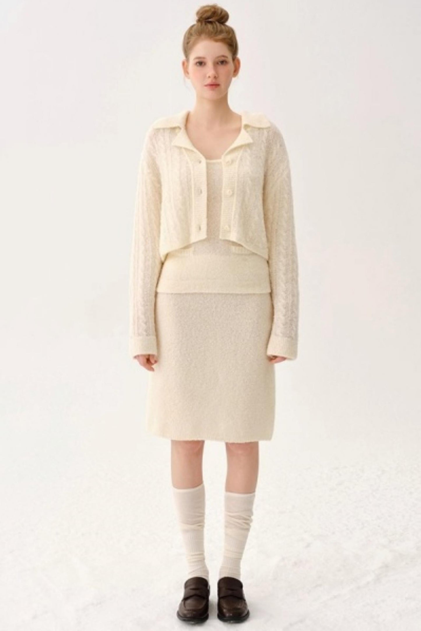 Retro Wool Blended Cardigan Set-Up