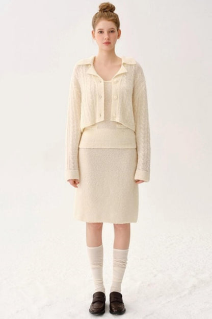 Retro Wool Blended Cardigan Set-Up