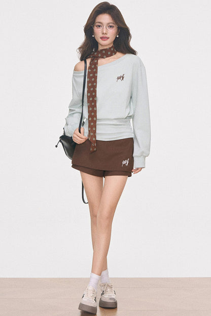 Slanted Shoulder Sweatshirt Set-Up