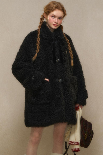 Woolen Lapel Fur Coat