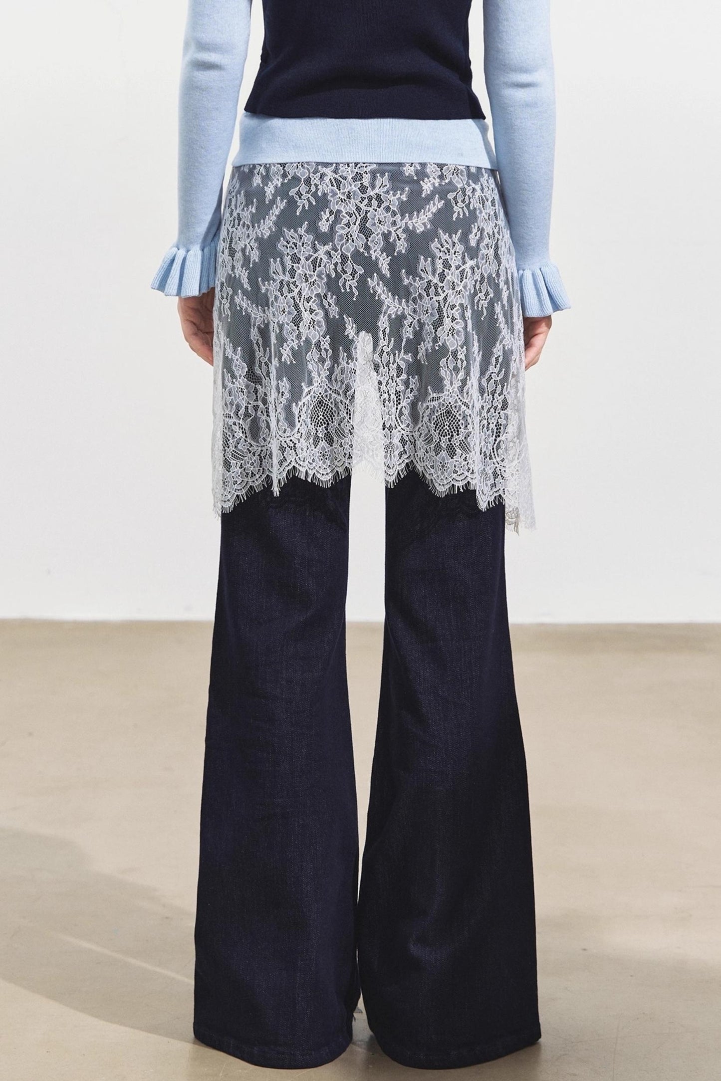 Fake Two Lace Curtain Bootcut Jeans