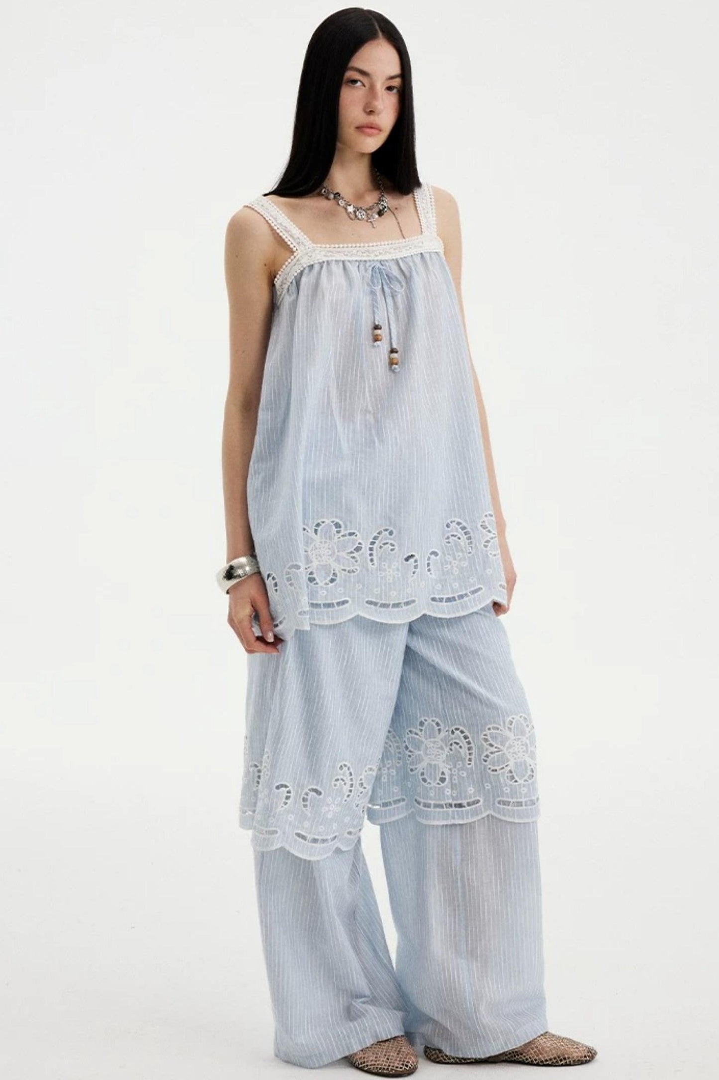 Embroidered Cutout Camisole Set