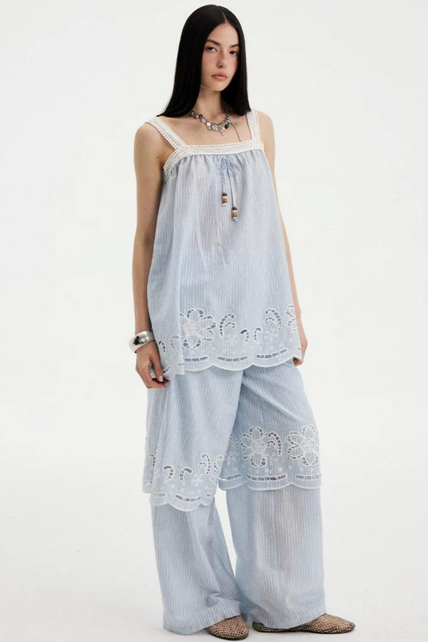 Embroidered Cutout Camisole Set