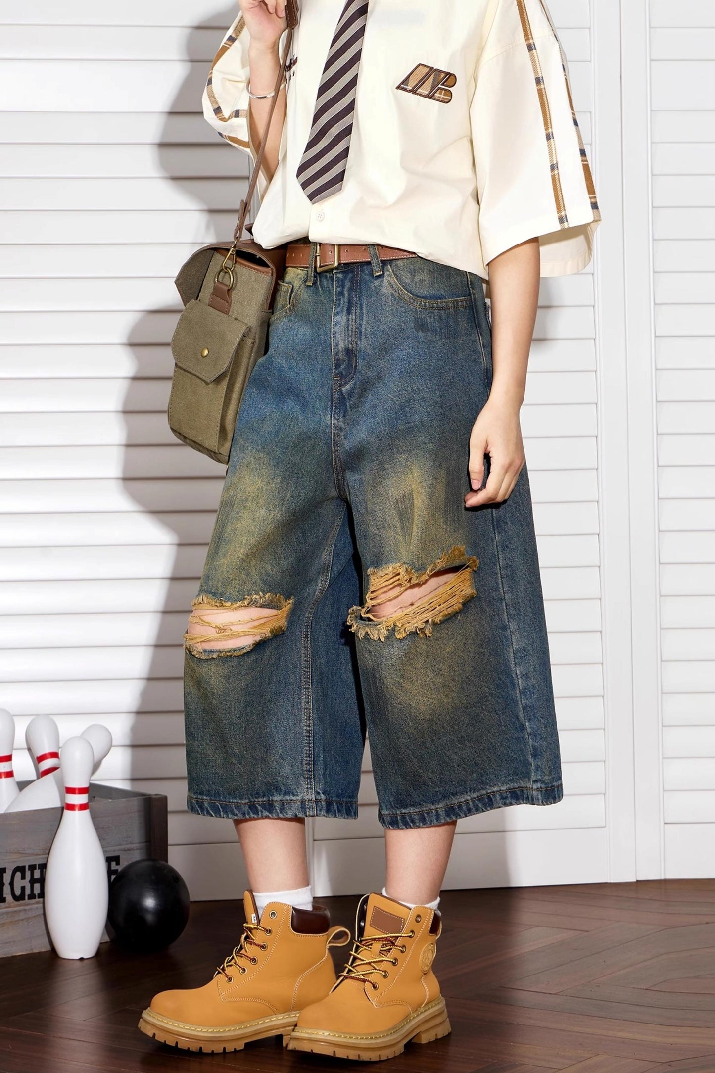 Vintage Wash Wide-Leg Shorts