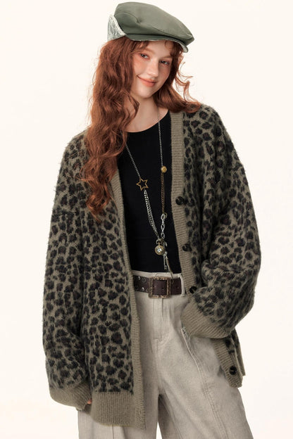 Leopard Print Jacquard Cardigan