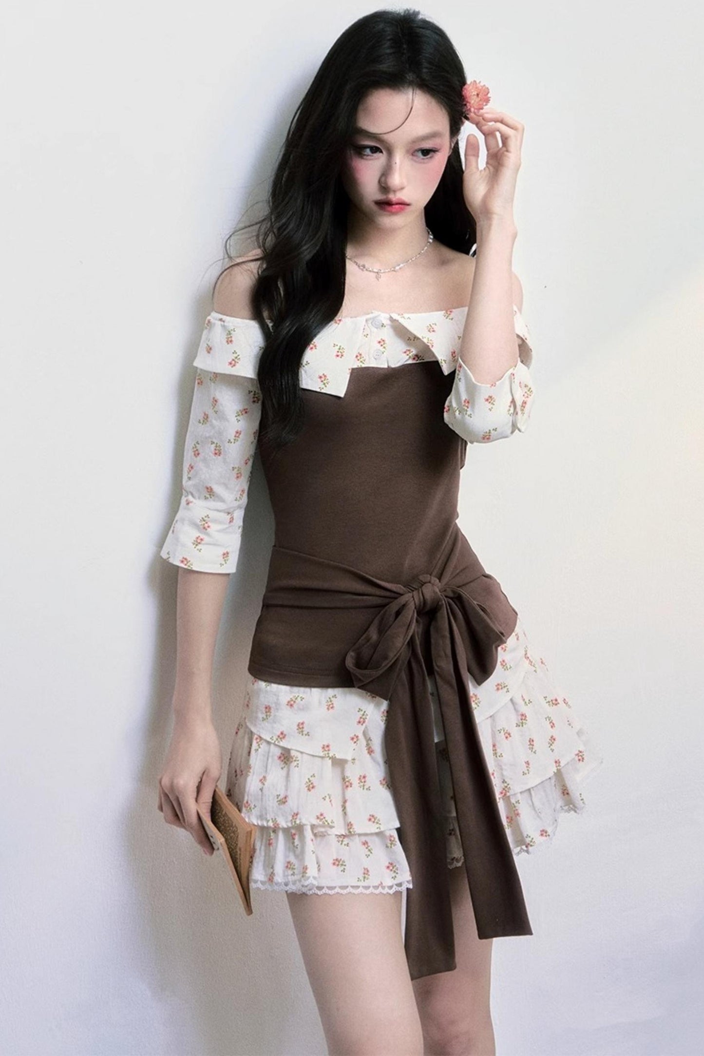 Patchwork Blouse Skirt Set-Up