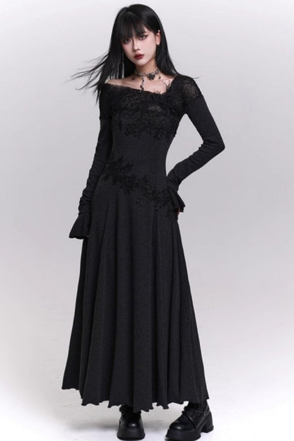 Gray Off-Shoulder Knitted Dress