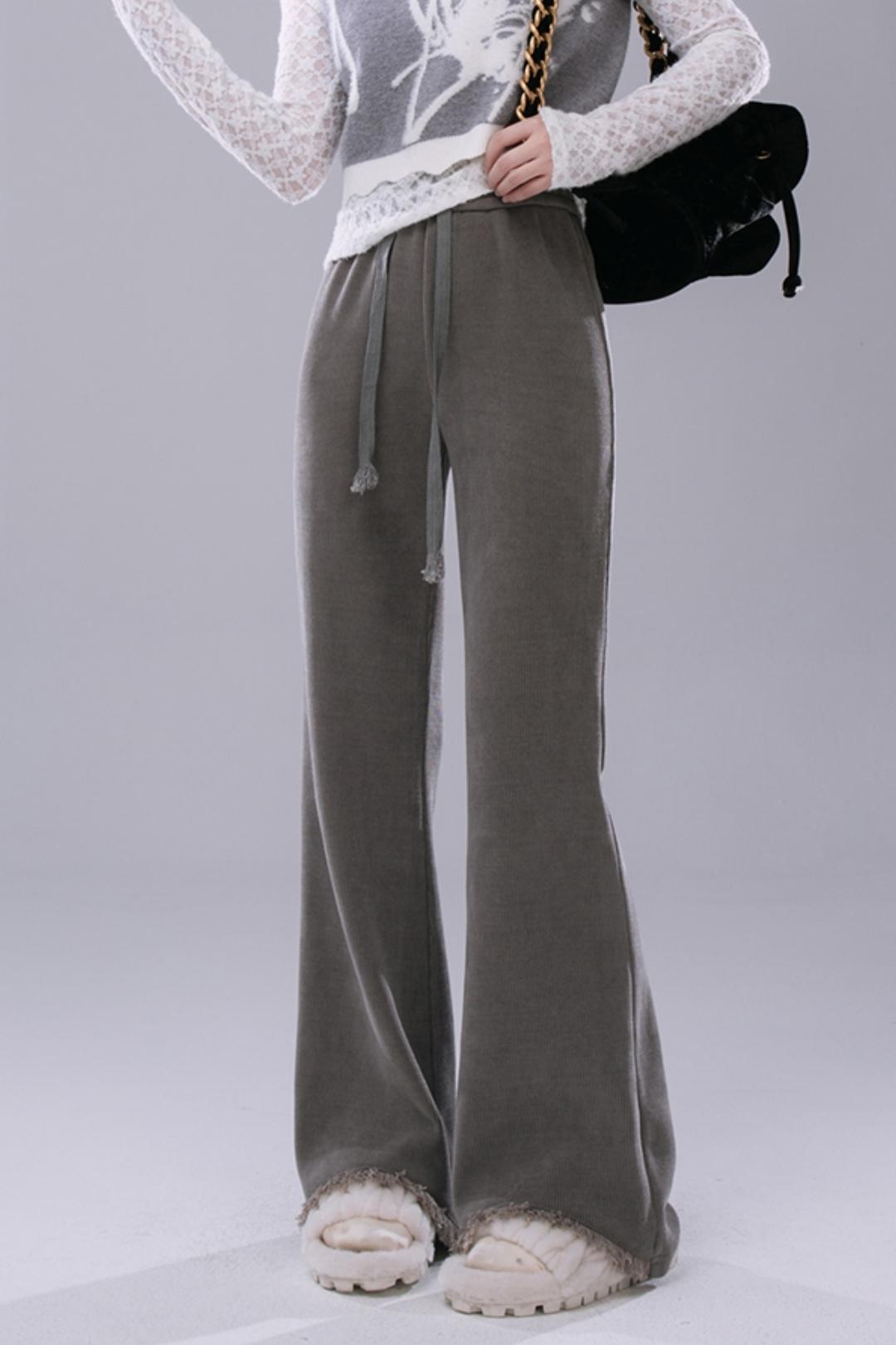 COTRE chic leg essence light mist grey tasseled knitted flared trousers