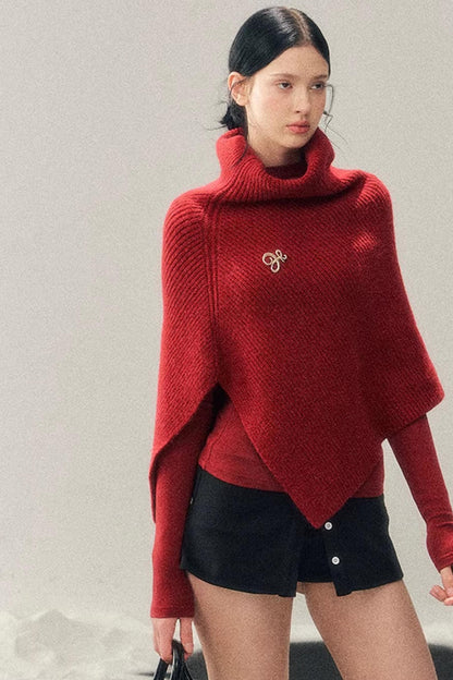 Maple Leaf Knit Sweater Cape Set-Up