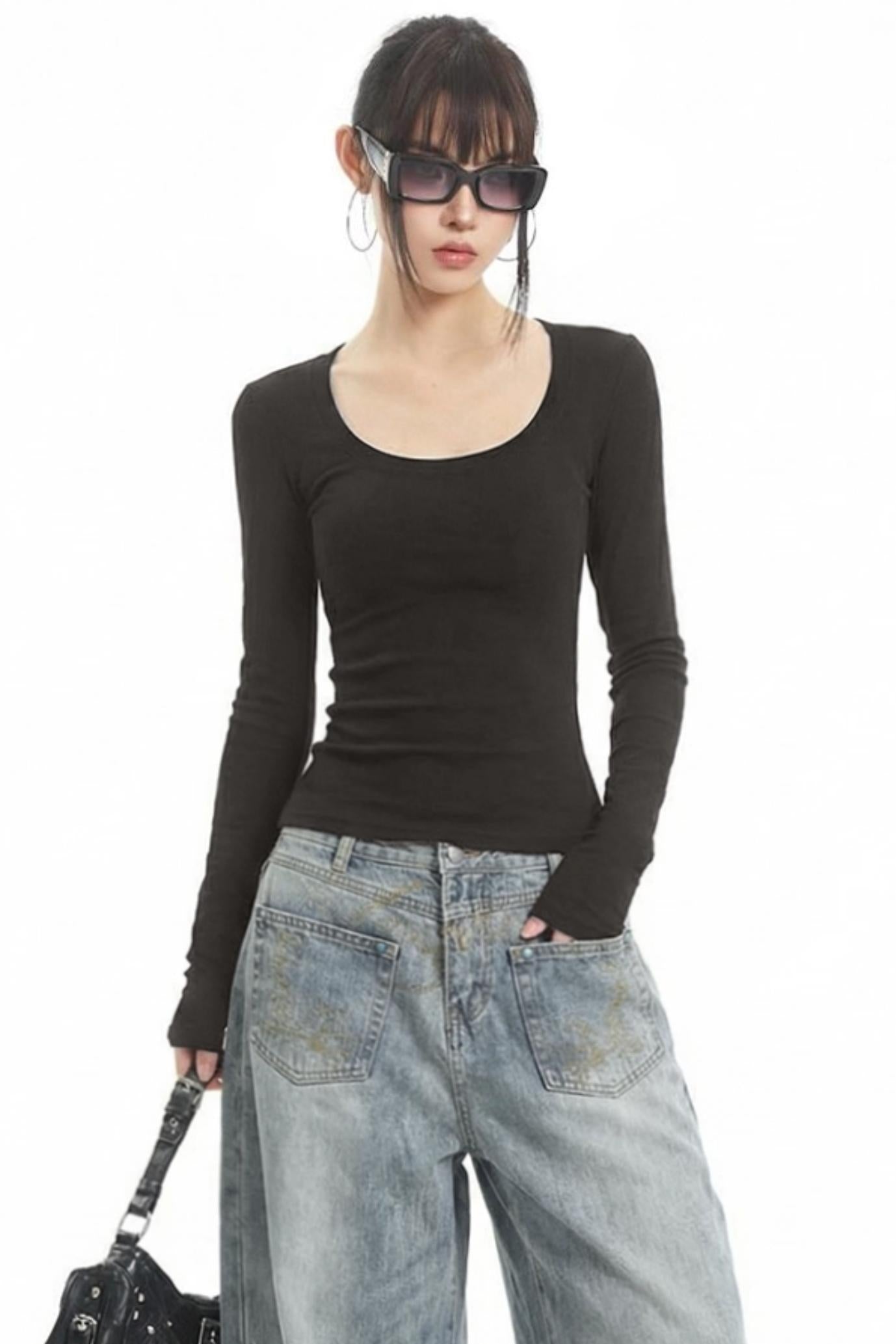 Black Slim-Fit Long-Sleeve Top