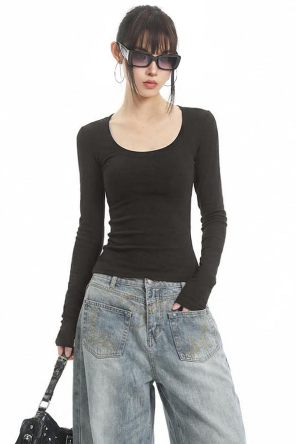 Black Slim-Fit Long-Sleeve Top