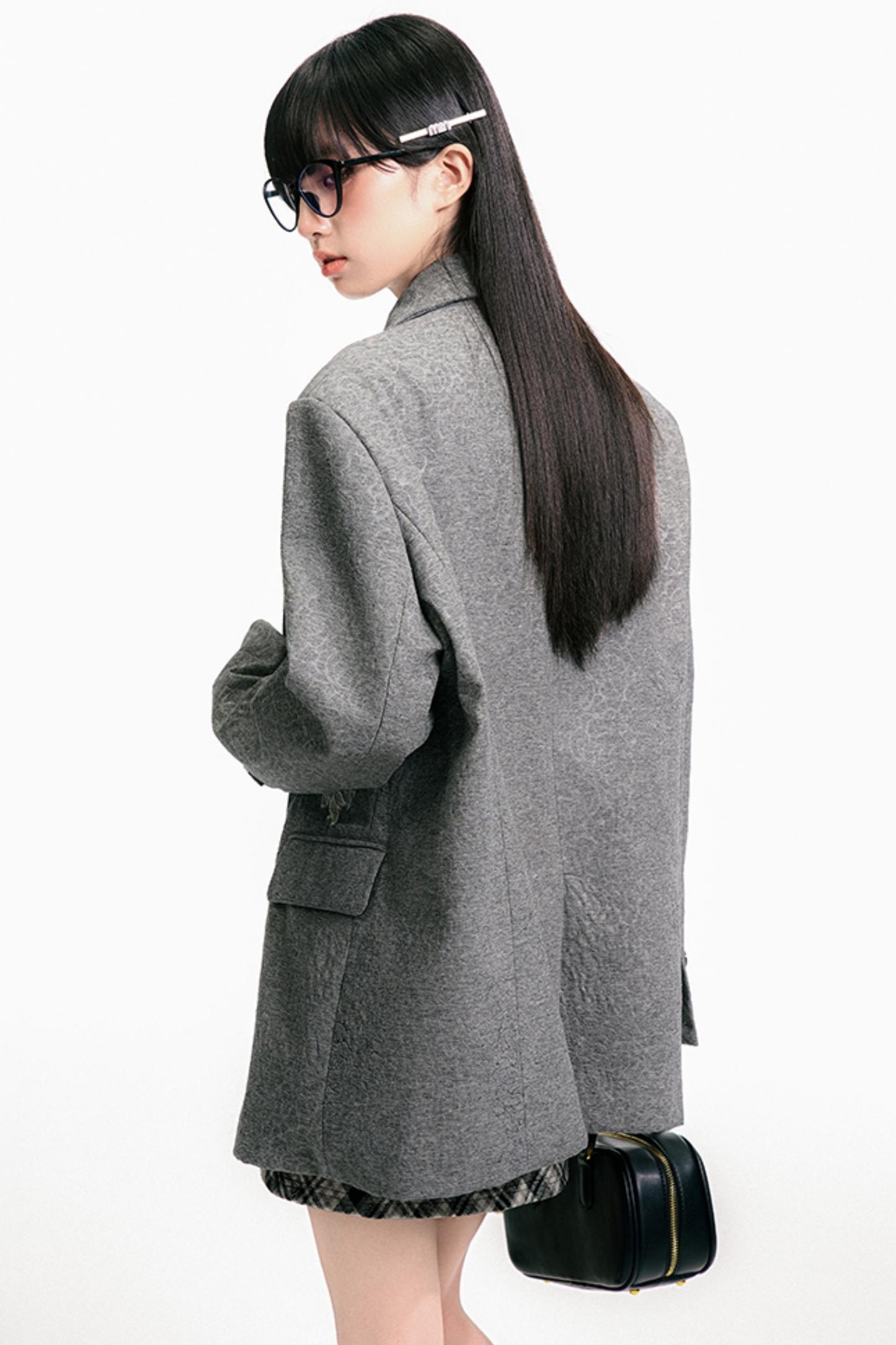 Gray Embossed Rose Blazer